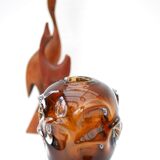 Mid-century modern biomorphic-shaped handmade crystal vase in amber and brown attributed to Börne Augustsson for Åseda, Sweden