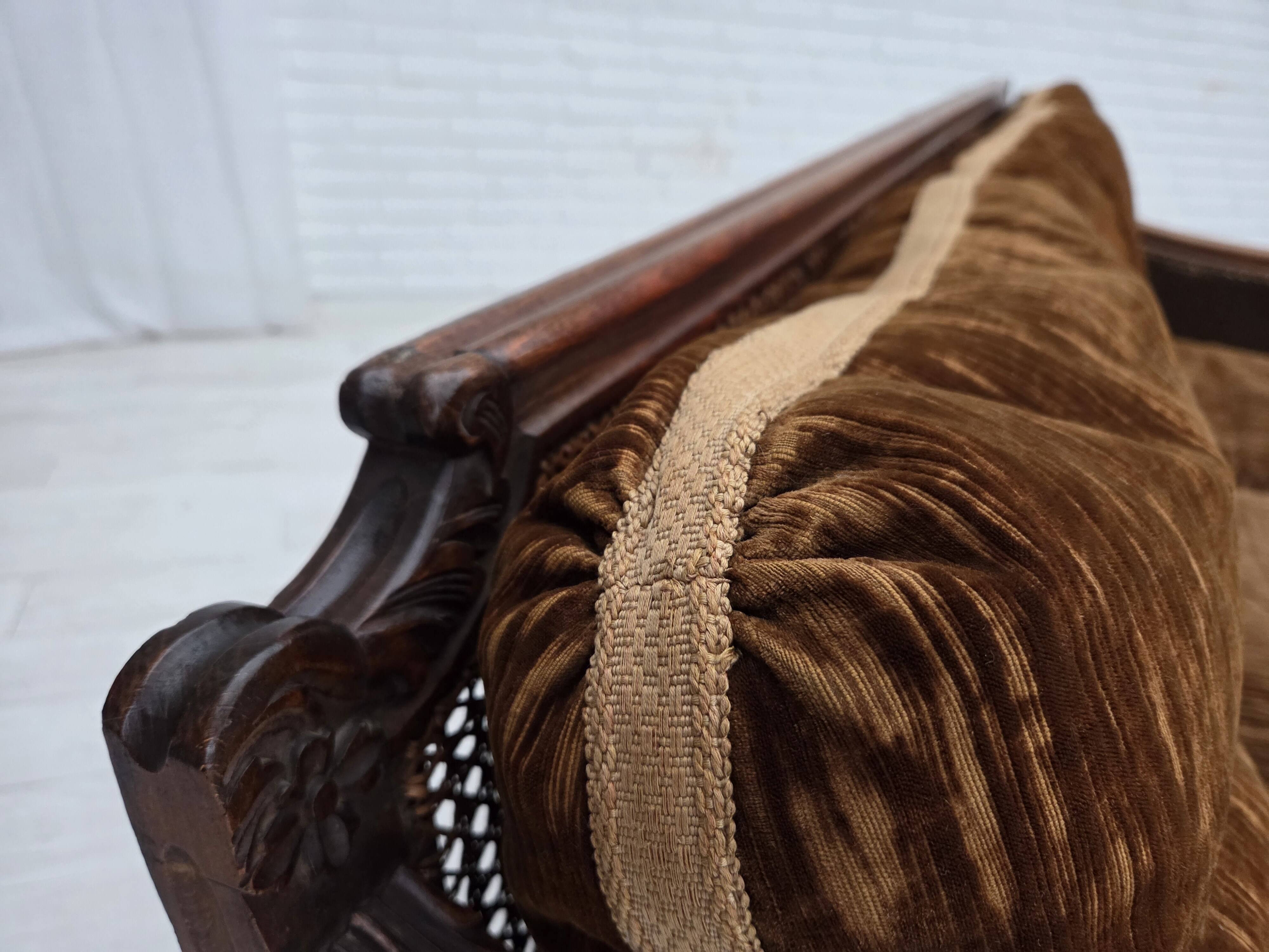 1930-35s, Danish 3-seater sofa, furniture velour, furniture mesh, ash wood.