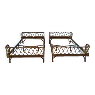 Pair of rattan beds from the 50s-60s