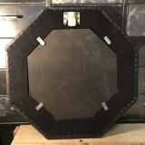 Octagonal wall mirror in vintage brown leather 67,5x67,5 cm