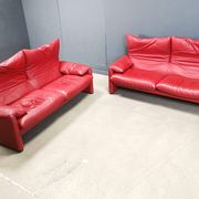 Leather Maralunga sofa set by Vico Magistretti for Cassina, 1980s