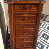 Nightstand with false drawers in walnut and marble, Louis Philippe