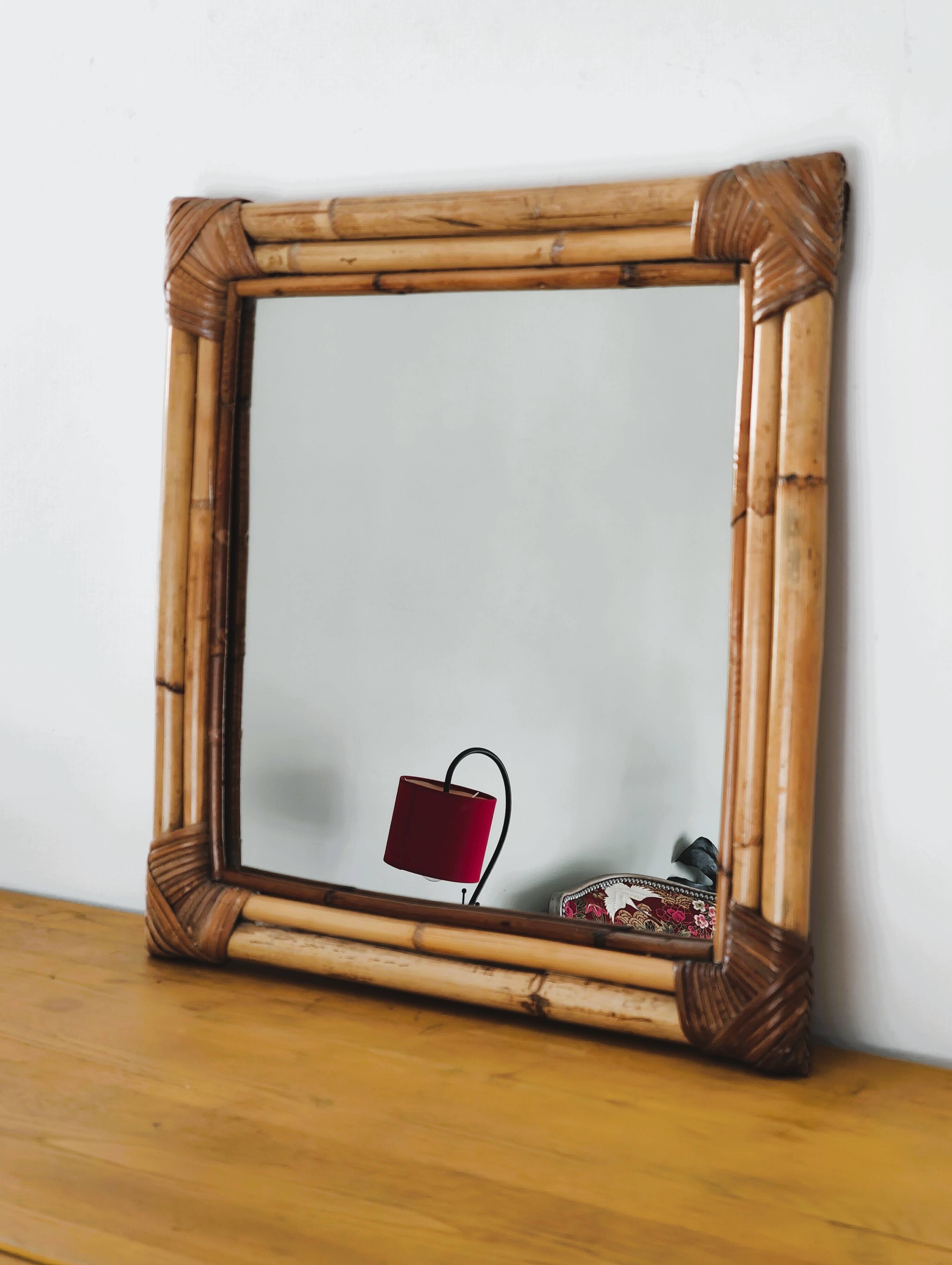 Woven bamboo mirror in natural tone