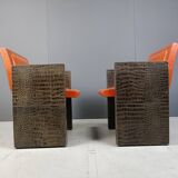 Vintage french armchairs in leather by Maison Vandamme, 1970s