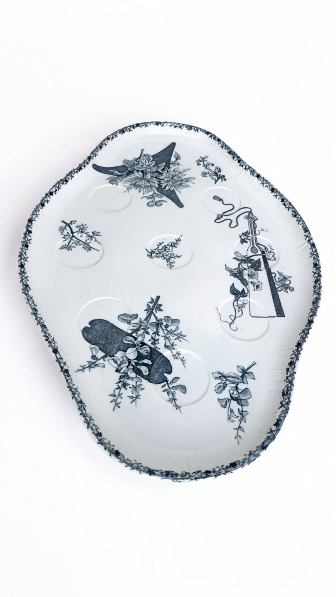 Old earthenware egg dish – Émile Bourgeois, late 19th century