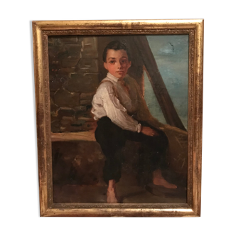 Portrait enfant huile sur toile 20e