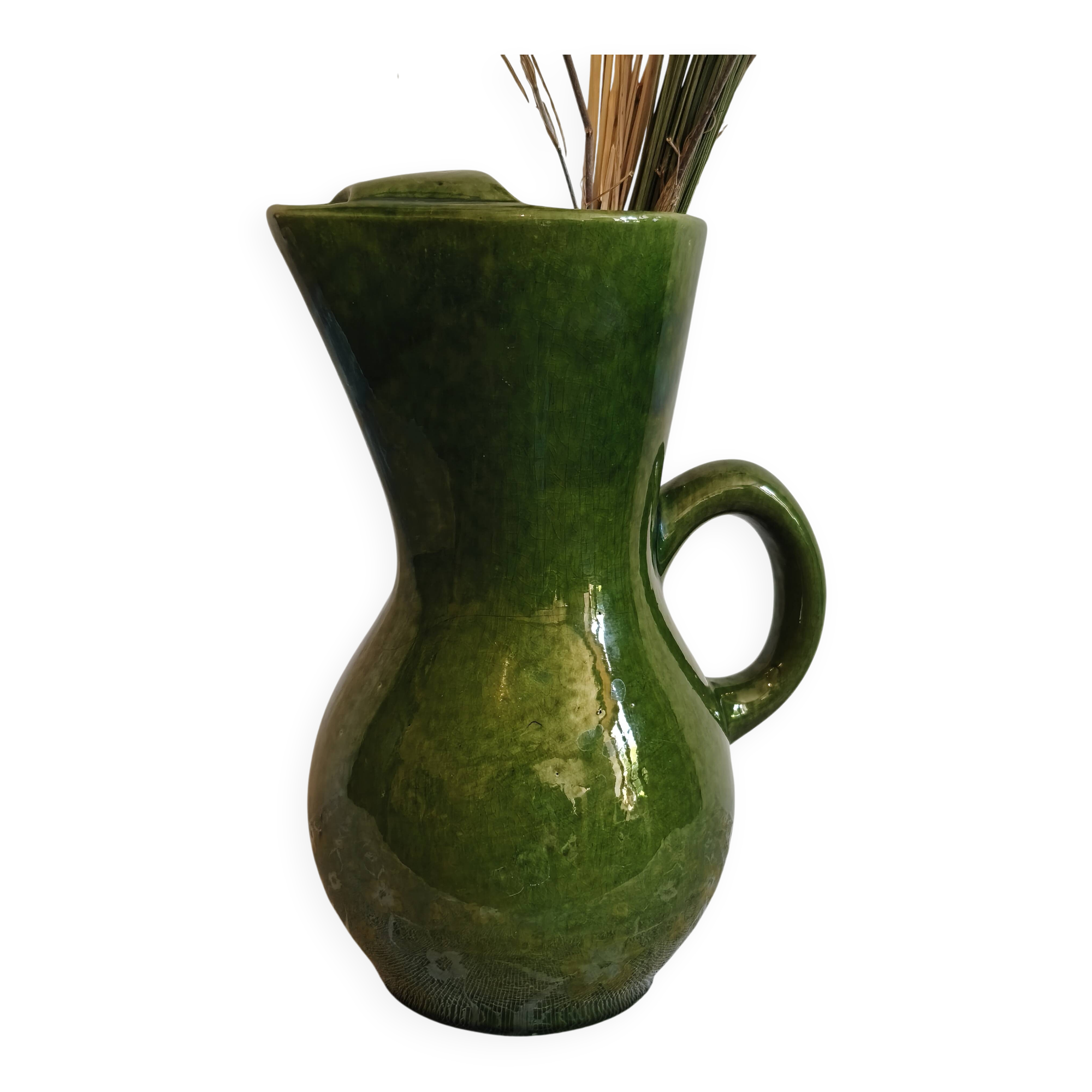 Carafe vintage en céramique vernissée verte