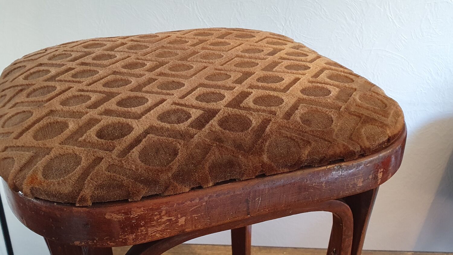 Art nouveau thonet stool bentwood and velvet