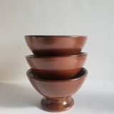 Set of 3 vintage ceramic arts brown piedouche bowls