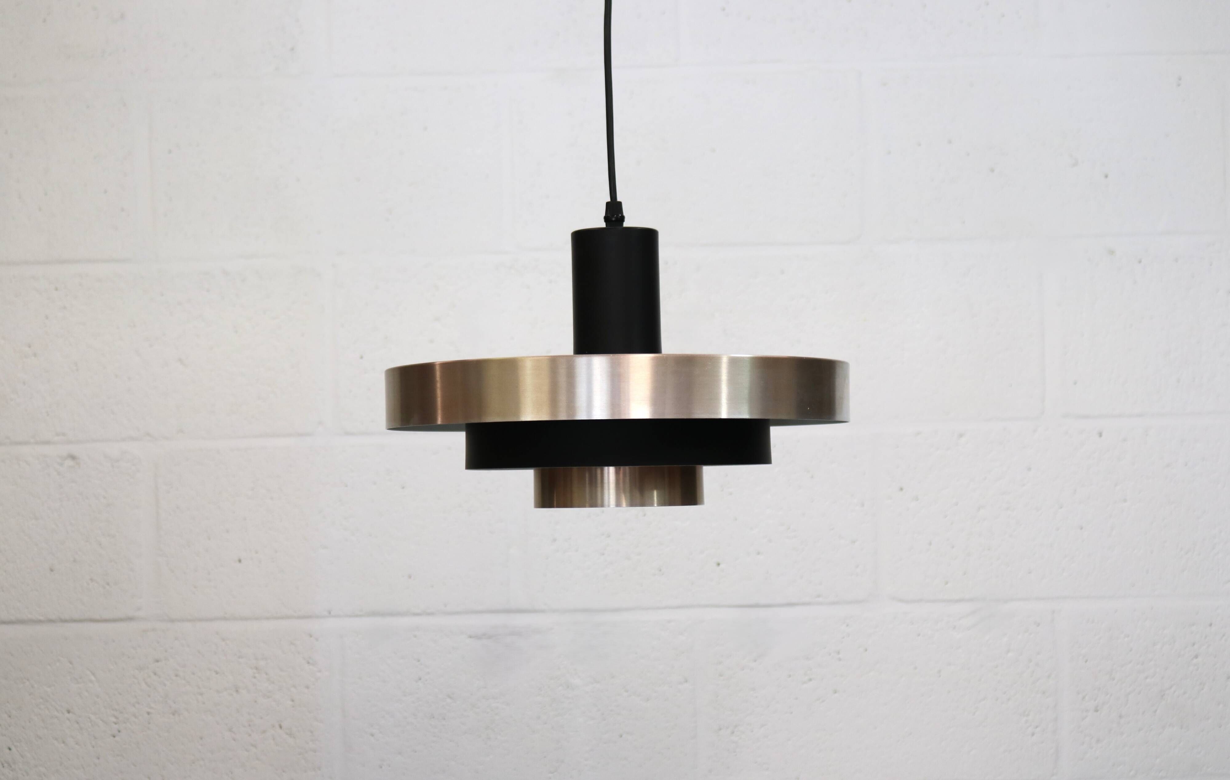 Vintage Danish Pendant Lamp – Champagne Aluminium & Black – Scandinavian
