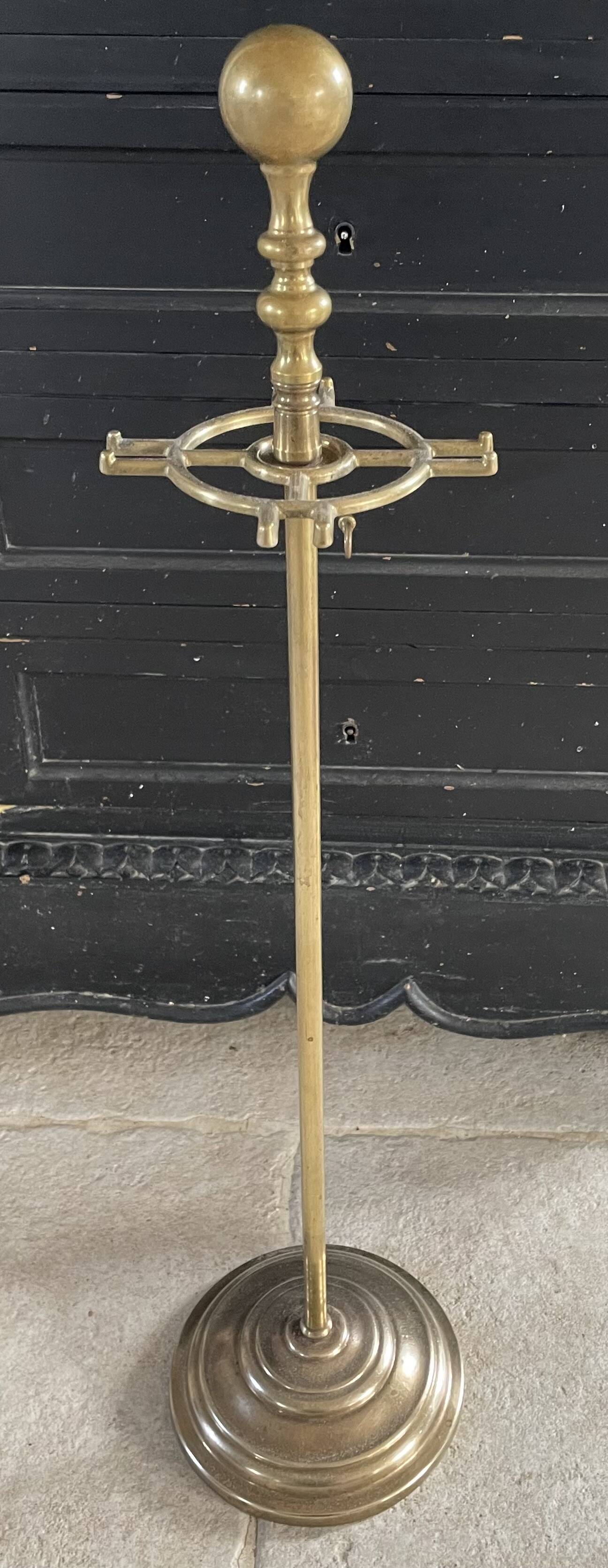 Brass fireplace accessory set with vintage stand