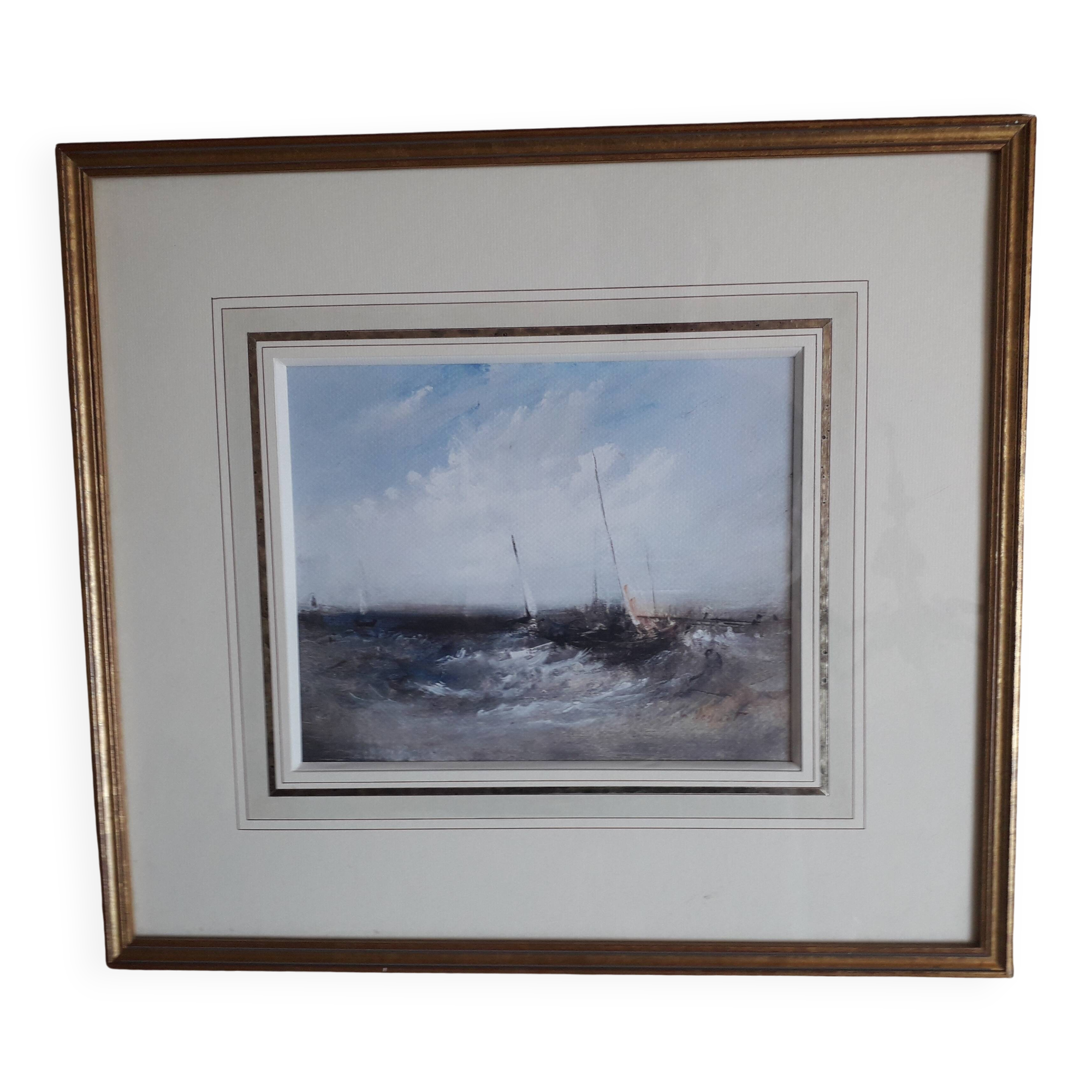 Ancient painting depicting a seascape.