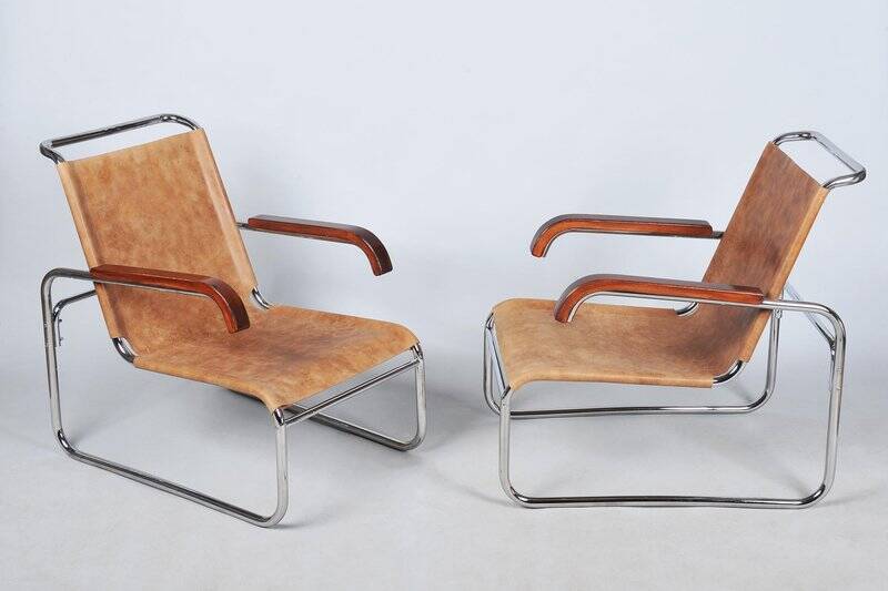 Chaises en chrome Bauhaus tchèques attribuées à M. Breuer pour Thonet, années 1920, ensemble de 2.