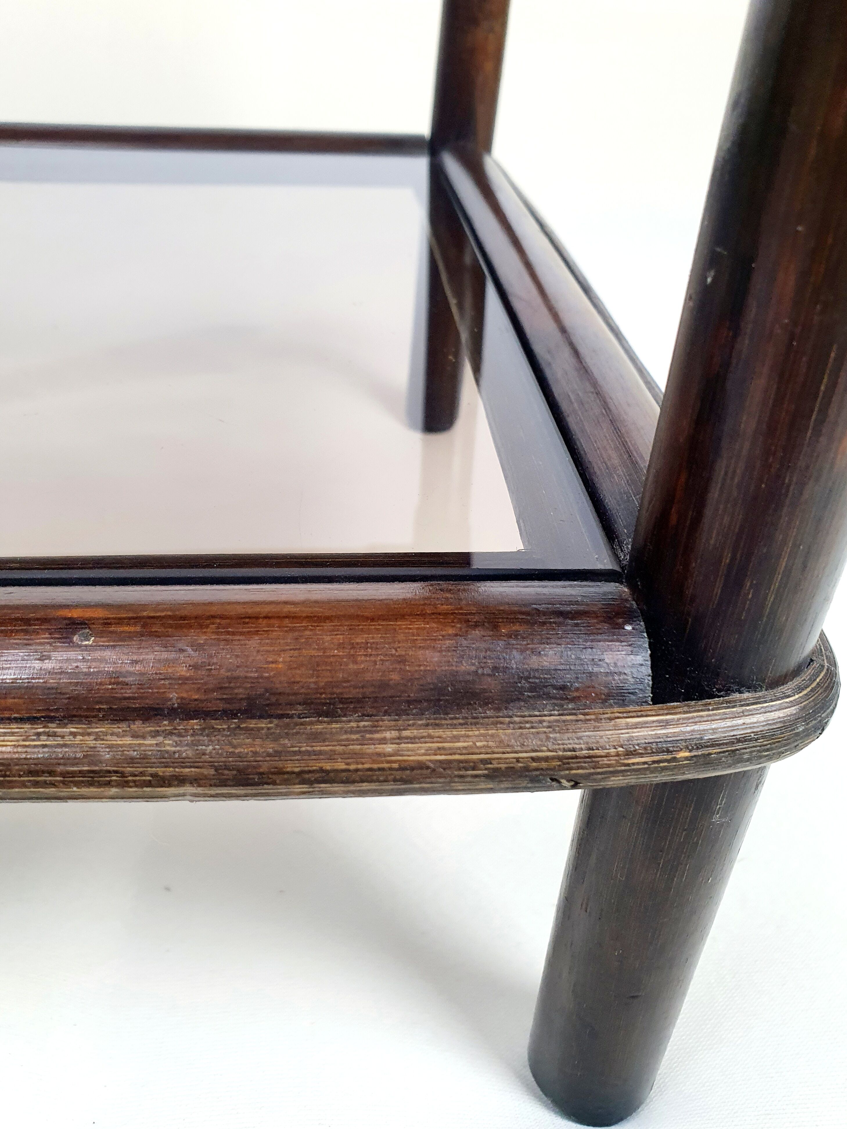 Rattan bedside and smoked glass