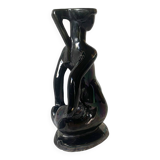 Old Vallauris soliflore vase in pearly black ceramic - female body