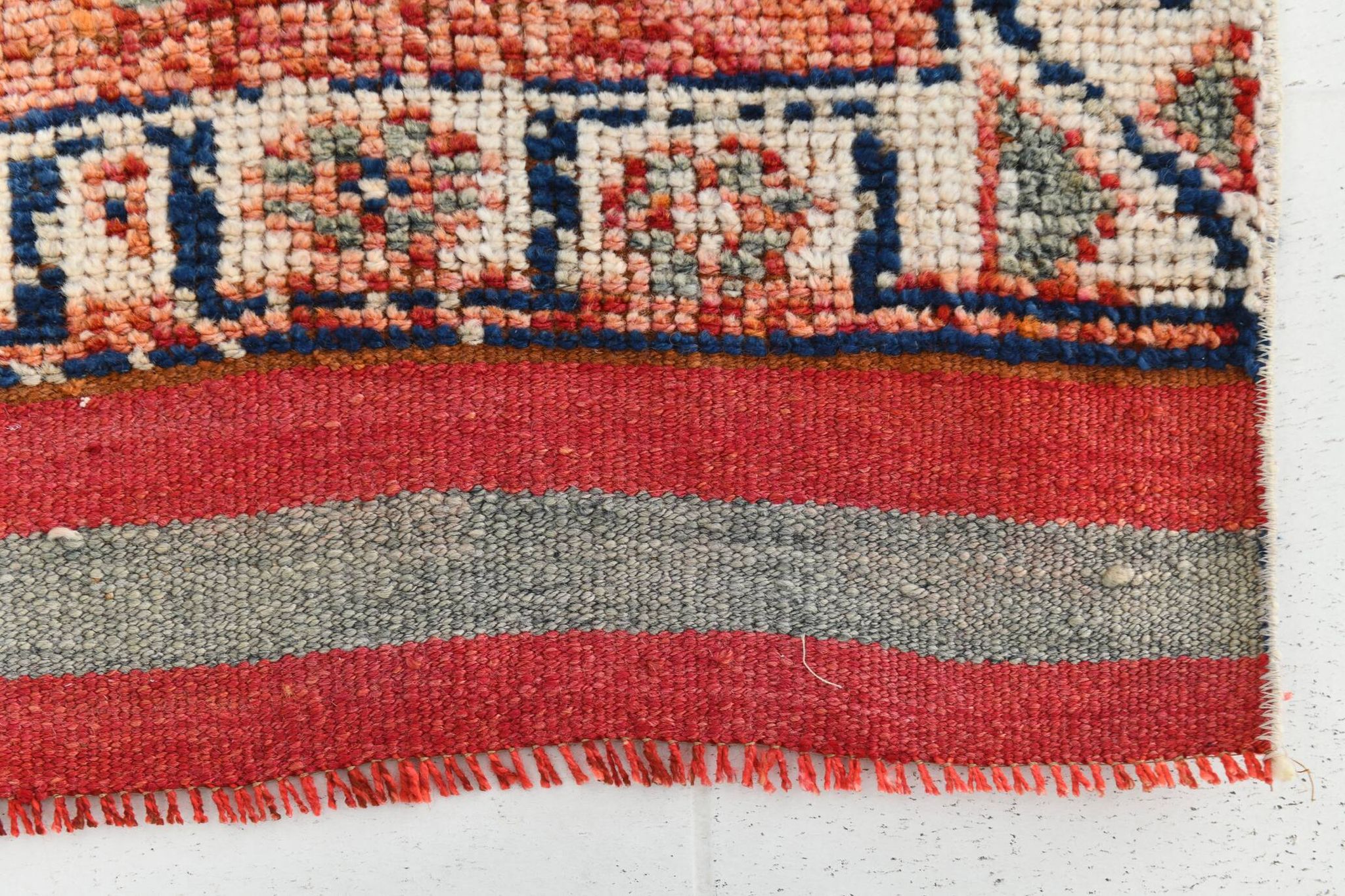 Red & Orange Geometric Pattern Vintage Runner Rug, 102x332Cm