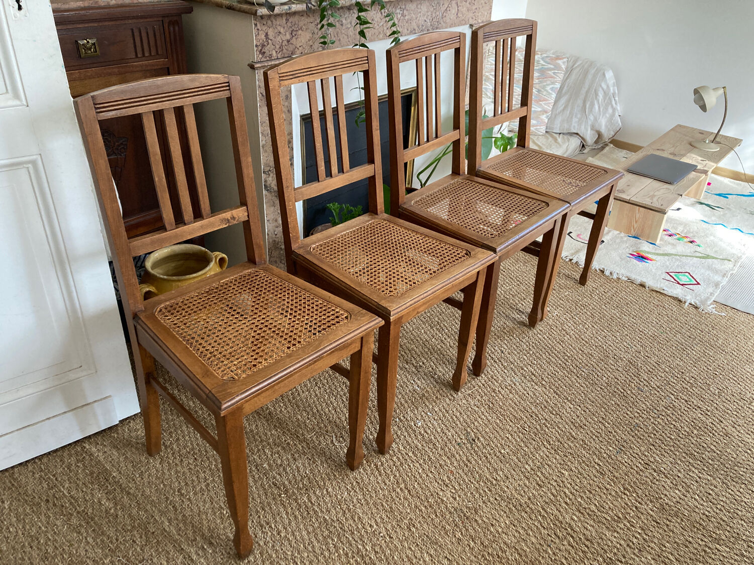 4 chairs cans art deco 1920 1930 in wood and antique canning