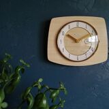 Vintage clock formica silent rectangular wall clock "bayard beige wood"