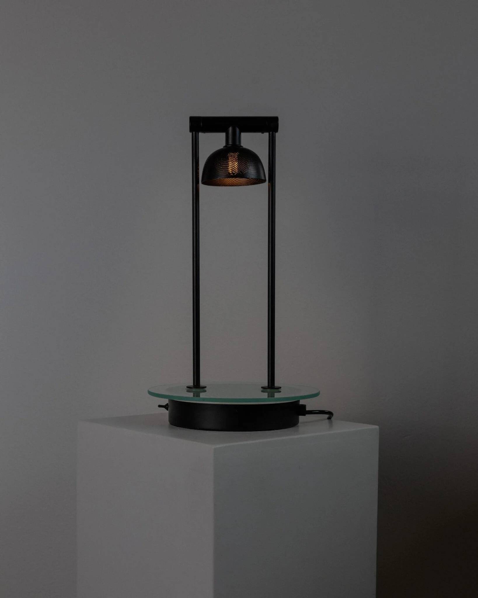 Black Metal Table Lamp with Clear Glass Base - Postmodern Memphis Italian Design, 1980s