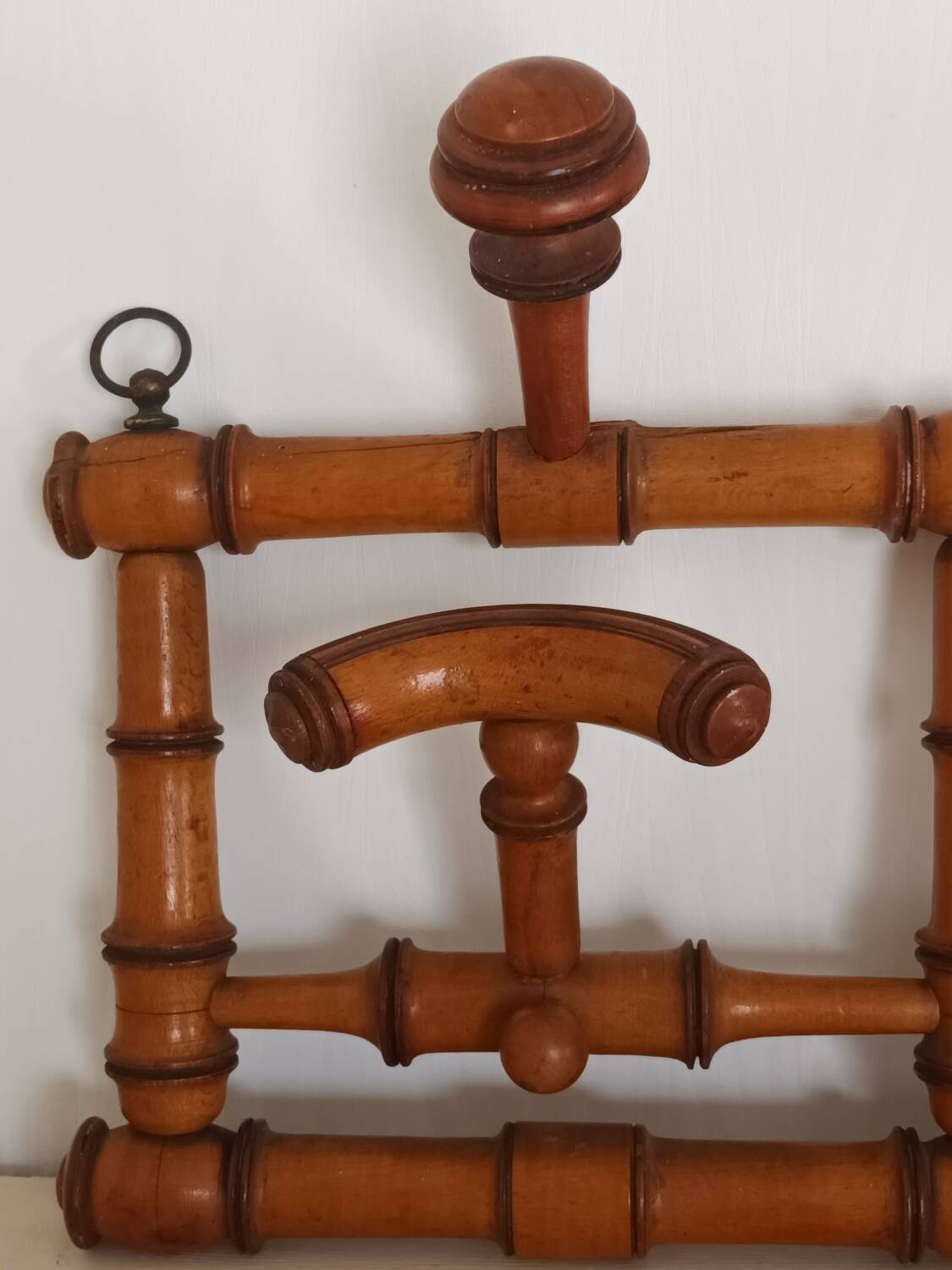 1920s bamboo wall mounted hat coat rack
