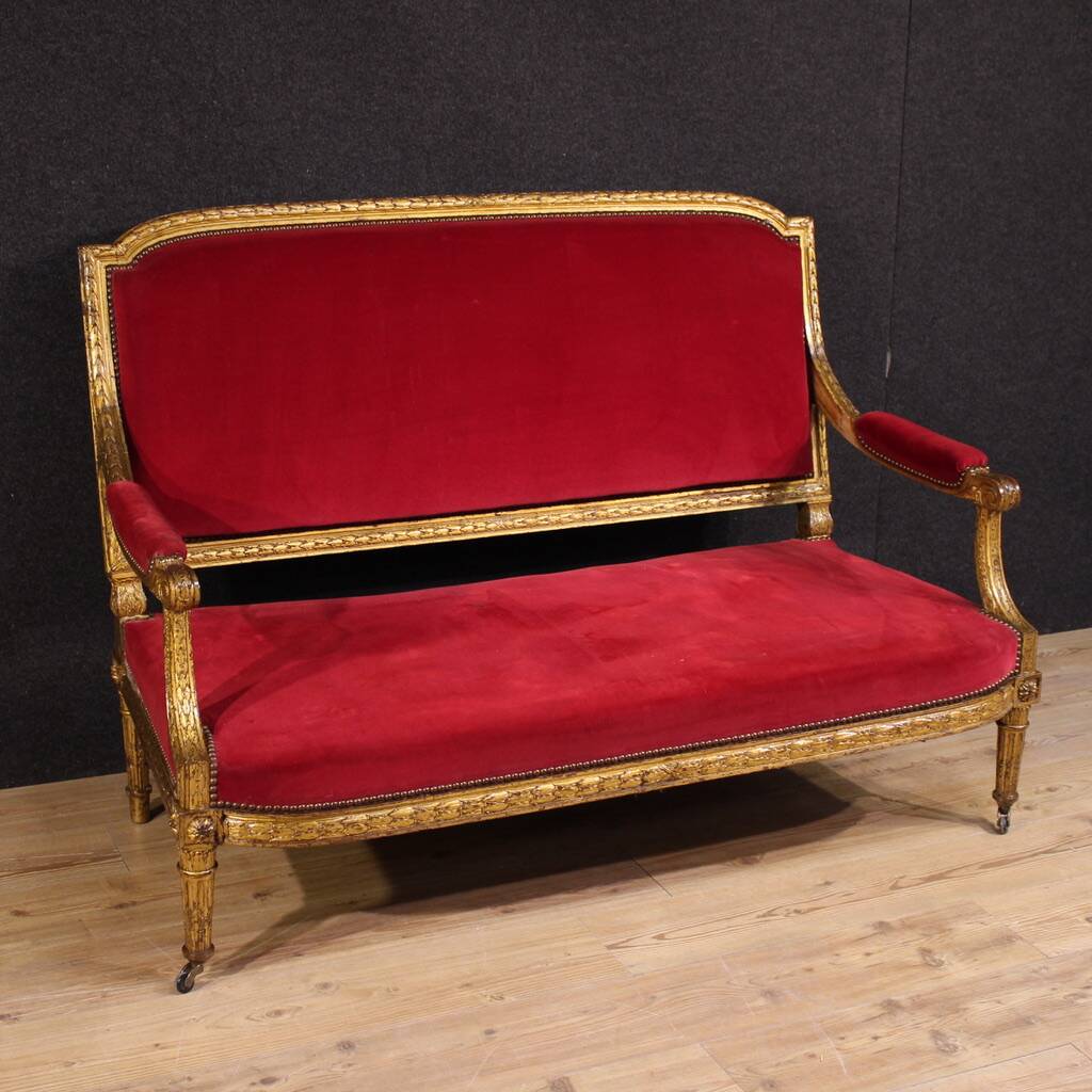 Antique French red velvet sofa from the 19th century