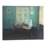 "Face to face with my dog", original oil on canvas