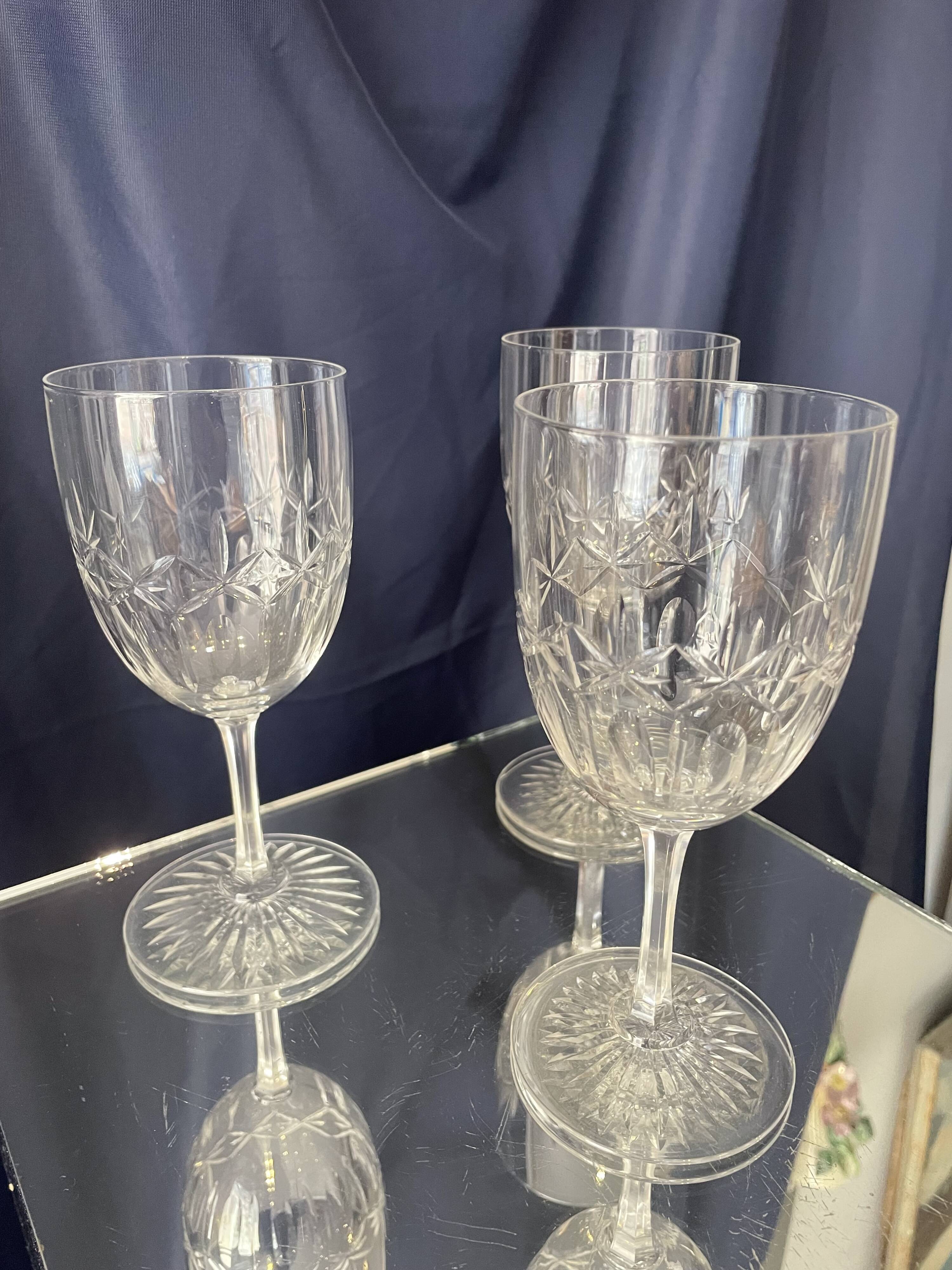 Set of 3 cut crystal water or wine glasses