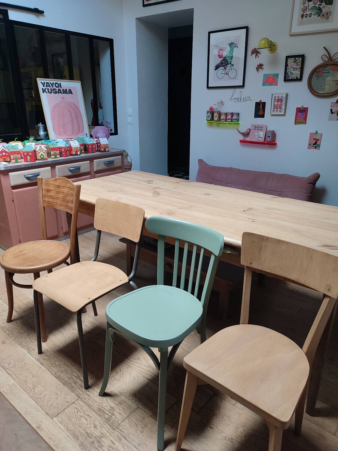 Set of bistro and school chairs
