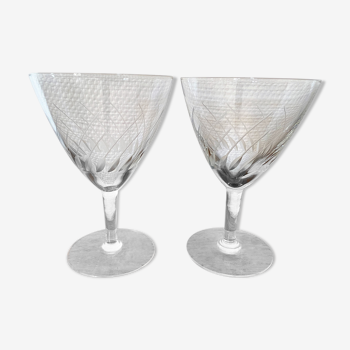 Set of 2 engraved glass water glasses 14 cl