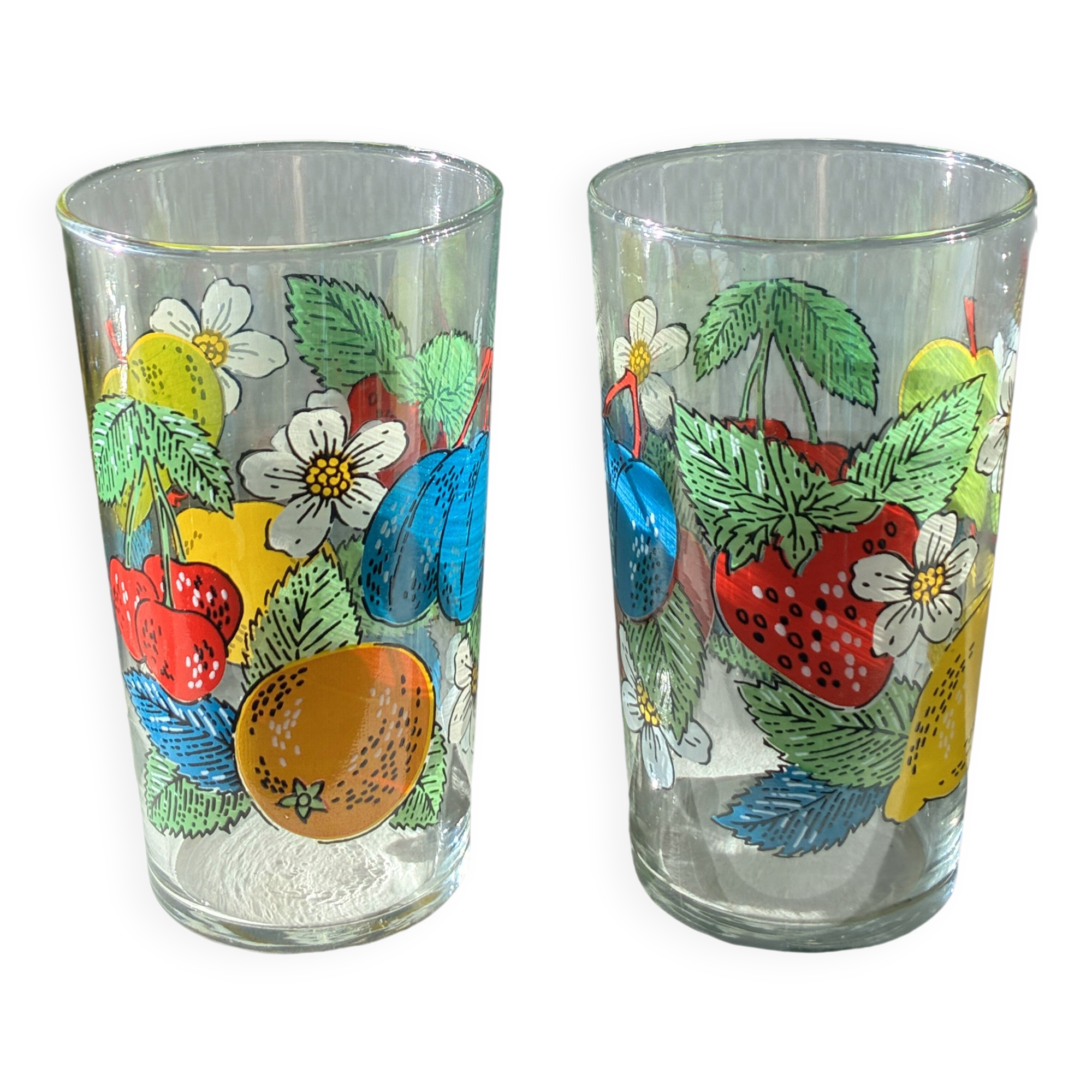 Lot 2 de verres motifs fleurs années 60