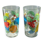 Lot of 2 glasses with flower patterns from the 1960s.