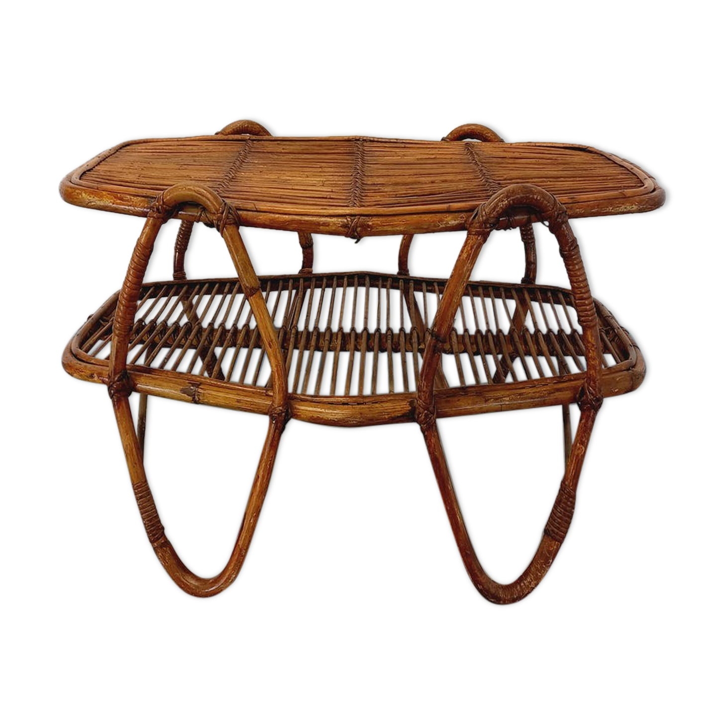 Coffee table with magazine tray in vintage rattan from the 60s
