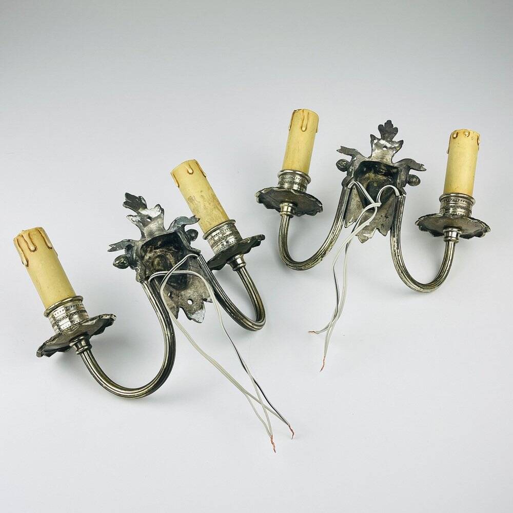 Silver-Plated Wall Lamp, France, 1930s, Set of 2