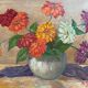 Peinture à l’huile hollandaise, nature morte aux fleurs, peinture à l’huile zinnias, blanc jaune orange rouge violet