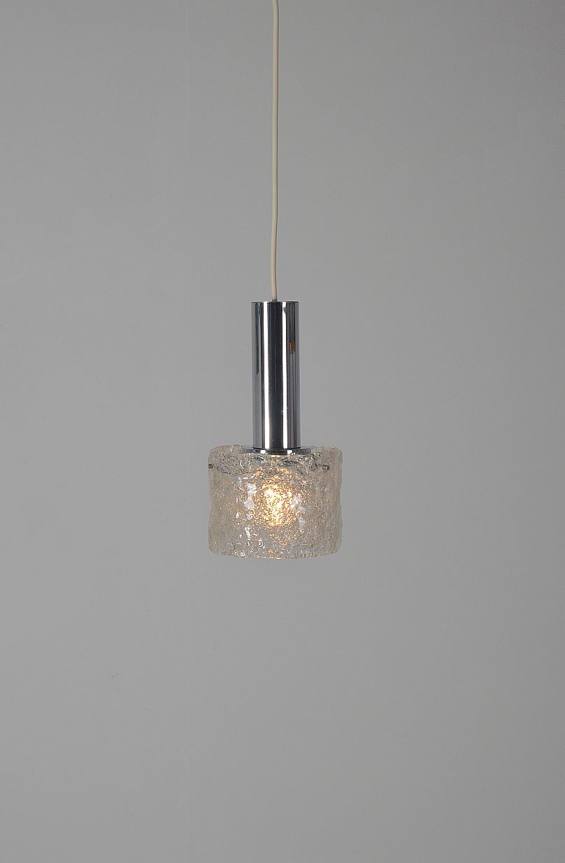 Vintage hanging lamp with 'frosted' glass and chrome, 1960s