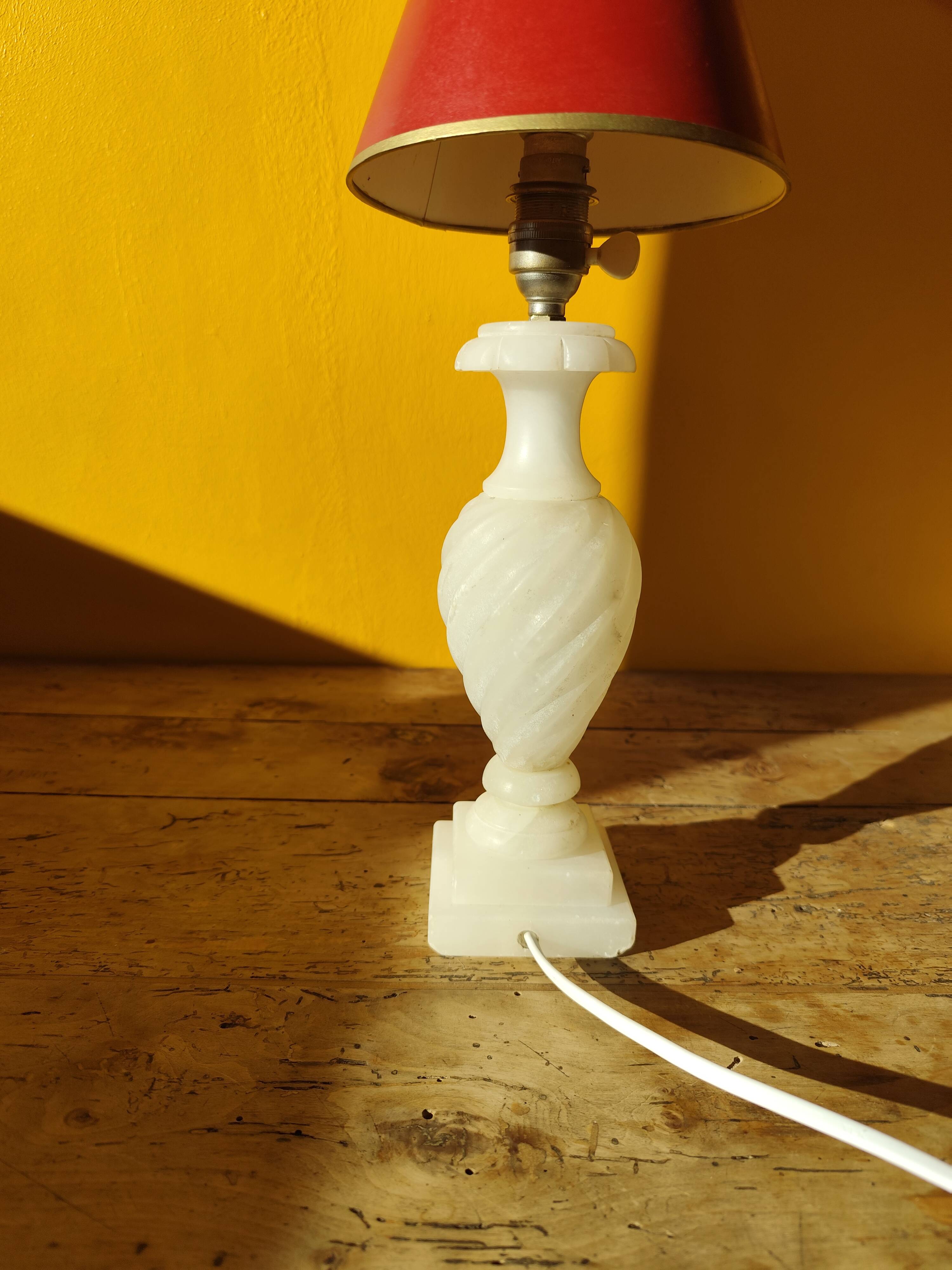 Antique twisted marble lamp base - white stone lamp
