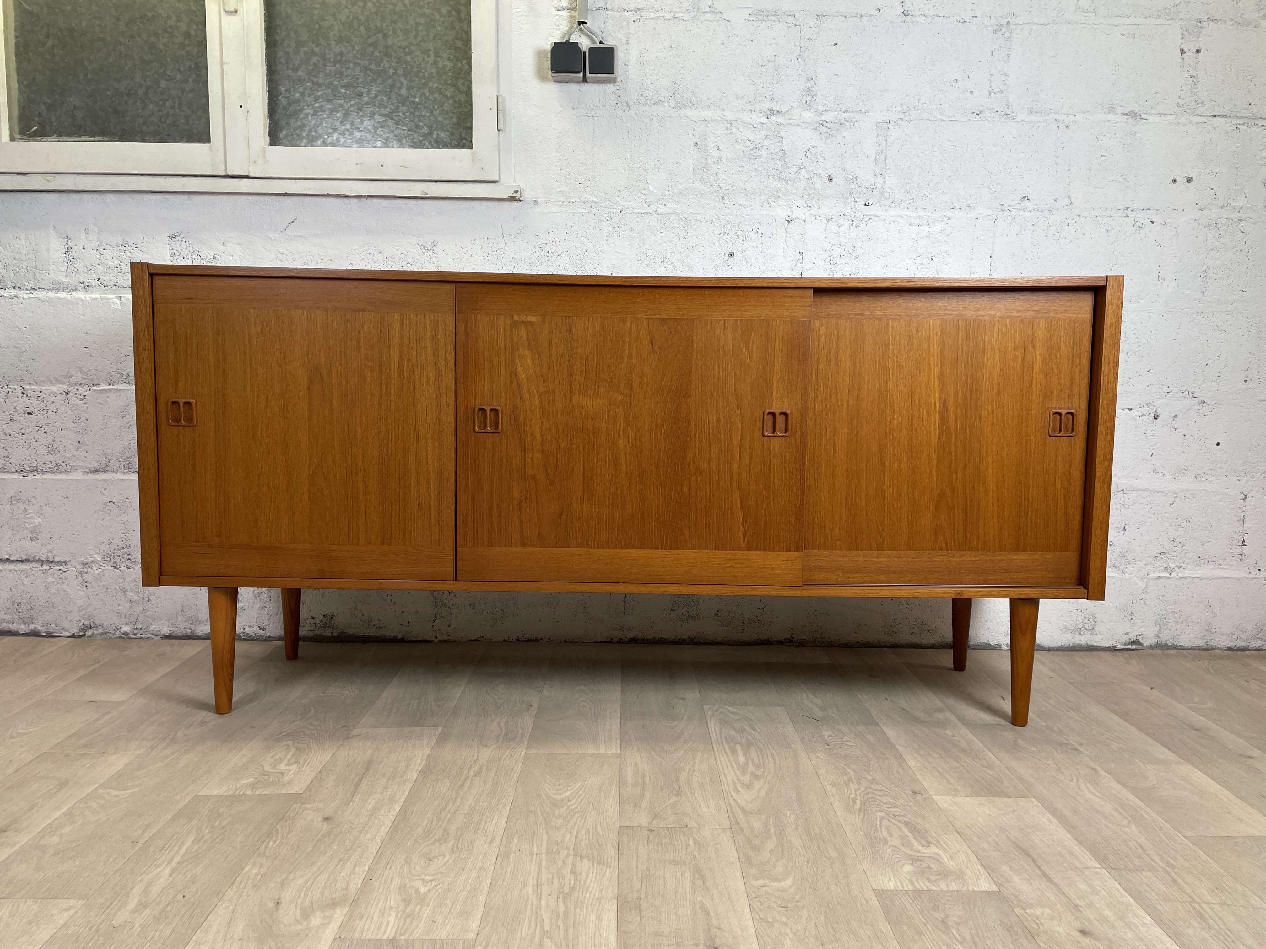 Large vintage Scandinavian teak row signed Clausen & Son, 60s