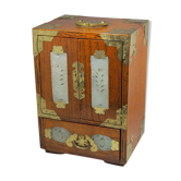 Large Chinese wooden jewelry box adorned with jade plates