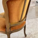 Vintage French Curry Velvet Cabriolet Armchair