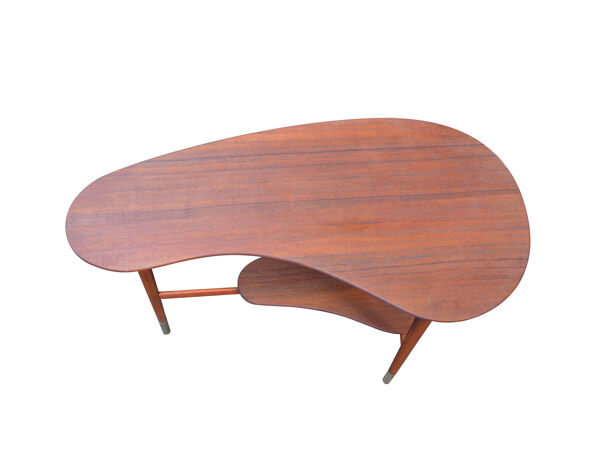 table danoise de sofa de café de teck du milieu du siècle. Conception vintage en forme de rein des années 1960
