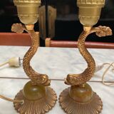 Paire de lampes poissons laiton doré