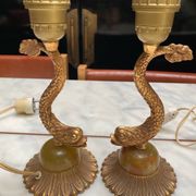 Paire de lampes poissons laiton doré