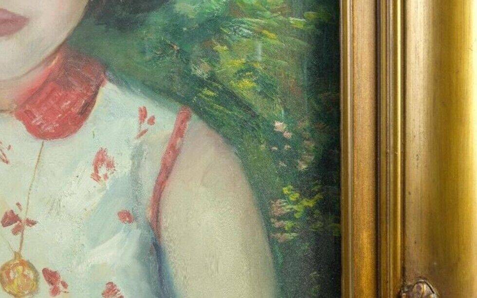 Old oil painting Portrait of a young impressionist girl from the 20th century