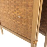 Screen in pine, oak and leather, "Spåna", Alberts Möbelfabriker, Sweden, 1970