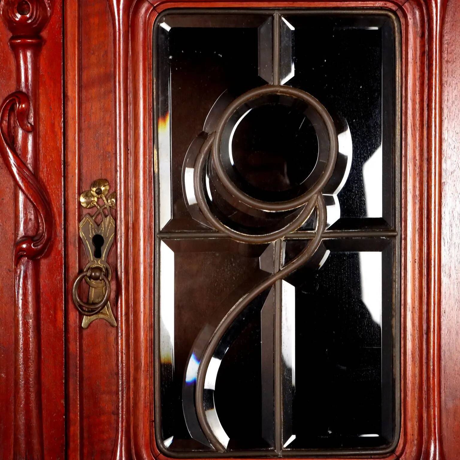 Antique Art Nouveau walnut buffet with decorations, Italy, 19th century.