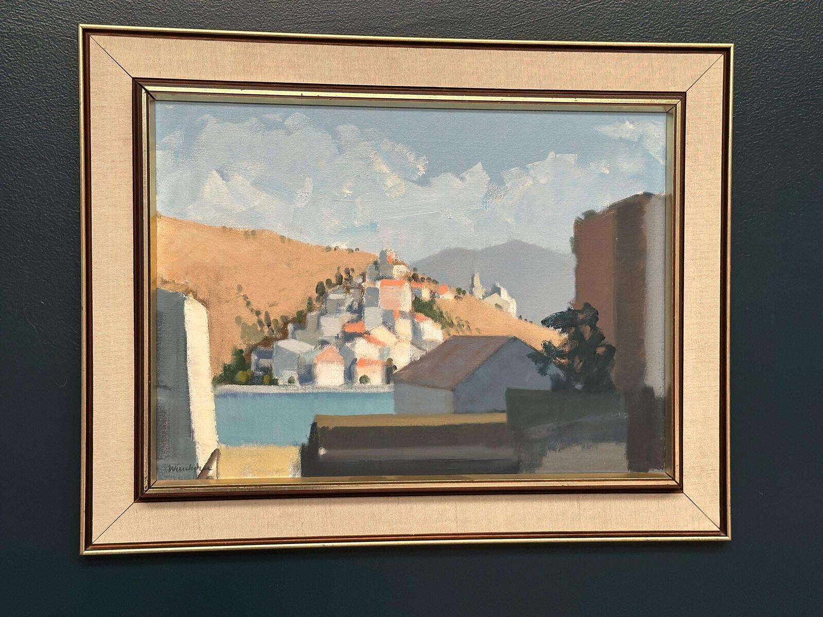 Original Swedish Oil On Canvas – "Bergsby" By Stig Wernheden