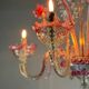 Lustre vénitien en verre de Murano incolore et rouge, 5 bras de lumière, vers 1950
