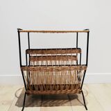 Wicker and metal side table magazine rack