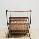 Wicker and metal side table magazine rack