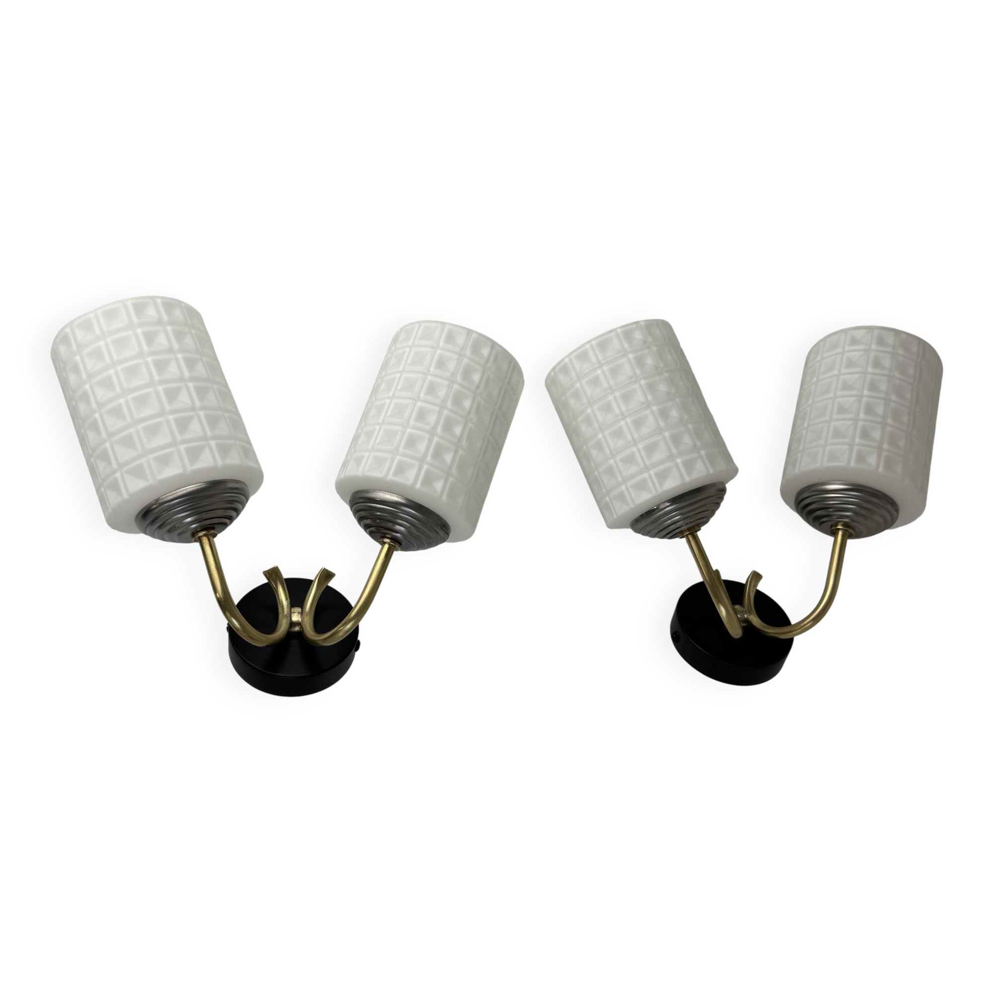 Pair of vintage double wall lights 1950 in opaline